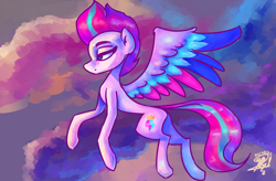 Size: 3700x2420 | Tagged: safe, artist:mannybcadavera, character:zipp storm, species:pegasus, species:pony, g5, colored eyelashes, colored wings, eyebrows, female, flying, mare, multicolored wings, profile, signature, solo, spread wings, wings