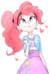 Size: 1056x1524 | Tagged: safe, artist:fuyugi, artist:nendo, character:pinkie pie, g4, my little pony:equestria girls, :3, alternate hairstyle, cute, diapinkes, female, headband, heart, ponytail, signature, simple background, smiling, solo, uwu, white background