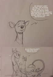 Size: 500x719 | Tagged: safe, artist:pasu-chan, character:applejack, character:fluttershy, species:deer, species:draconequus, series:noodleverse, ship:appleshy, g4, alternate universe, ask, avatar the last airbender, comic, deerified, dialogue, draconequified, female, interspecies, shipping, sketch, species swap, two panels