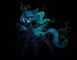 Size: 3000x2330 | Tagged: safe, artist:belka-sempai, character:queen chrysalis, species:changeling, g4, black background, changeling queen, crown, cute, cutealis, female, high res, insect wings, jewelry, looking at you, regalia, shadow, simple background, solo, spread wings, wings