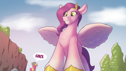 Size: 3840x2160 | Tagged: safe, artist:cocaine, character:pipp petals, character:sunny starscout, species:earth pony, species:pegasus, species:pony, g5, angry, crying, female, giant pony, giantess, gritted teeth, height angst, high res, macro, mare, pipp is small, pipp is tall, pipp wings, smol, tears of anger, teeth