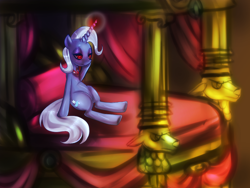 Size: 1024x768 | Tagged: dead source, safe, artist:princessoftomatoes, character:trixie, species:pony, species:unicorn, g4, alicorn amulet, amulet, female, jewelry, mare, necklace, sitting, solo