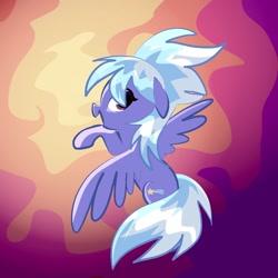 Size: 1200x1200 | Tagged: safe, artist:andromedasparkz, character:cloudchaser, species:pegasus, species:pony, g4, abstract background, cute, cutechaser, female, flying, hair over one eye, mare, open mouth, open smile, profile, smiling, solo, spread wings, wings
