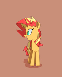Size: 964x1200 | Tagged: safe, artist:andromedasparkz, character:sunset shimmer, species:pony, species:unicorn, g4, my little pony:equestria girls, brown background, colored pupils, cute, female, mare, open mouth, open smile, profile, shimmerbetes, simple background, smiling, solo