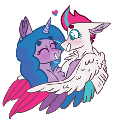 Size: 1280x1293 | Tagged: safe, artist:hate-love12, character:izzy moonbow, character:zipp storm, species:pegasus, species:pony, species:unicorn, ship:zippzzy, g5, colored wings, female, gradient hair, lesbian, mare, multicolored hair, multicolored wings, obtrusive watermark, shipping, simple background, transparent background, watermark, wings