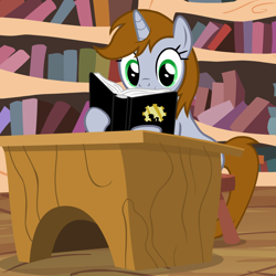 Size: 850x850 | Tagged: safe, artist:sasha-flyer, oc, oc only, oc:littlepip, species:pony, species:unicorn, fallout equestria, g4, animated, animated png, blushing, book, crossover, cute, digital art, fallout, female, library, mare, ocbetes, pipabetes, reading, show accurate, sitting, solo, vector