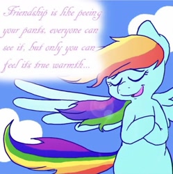 Size: 1242x1247 | Tagged: artist needed, safe, character:rainbow dash, g4, awwwtf, eyes closed, hoof to heart, smiling, text, wings extended