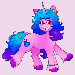 Size: 2048x2048 | Tagged: safe, artist:hellhoundclown, character:izzy moonbow, species:unicorn, g5, bracelet, ear piercing, earring, gradient hair, horn, horn jewelry, horn ring, jewelry, leonine tail, multicolored hair, piercing, ring, tail