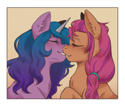Size: 495x426 | Tagged: safe, artist:zombiepatch, character:izzy moonbow, character:sunny starscout, ship:starbow, kissing, shipping