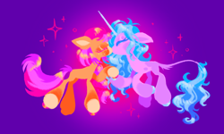 Size: 2048x1225 | Tagged: safe, artist:ponydoodles, character:izzy moonbow, character:sunny starscout, ship:izzyscout, kissing, leonine tail, shipping, tail