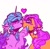 Size: 1213x1183 | Tagged: safe, artist:rare-apples, character:izzy moonbow, character:sunny starscout, ship:starbow, ear piercing, earring, heart, jewelry, kissing, piercing, shipping