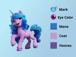 Size: 2000x1500 | Tagged: safe, artist:briarlight, derpibooru original, part of a set, character:izzy moonbow, species:pony, species:unicorn, g5, color palette, cutie mark, female, gradient hair, mare, multicolored hair, reference sheet, solo