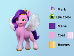 Size: 2000x1500 | Tagged: safe, artist:briarlight, derpibooru original, part of a set, character:pipp petals, species:pegasus, species:pony, g5, circlet, color palette, cutie mark, female, mare, pipp wings, reference sheet, solo, spread wings, wings
