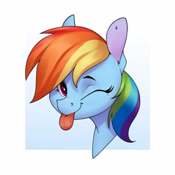 Size: 2800x2800 | Tagged: safe, artist:aquaticvibes, character:rainbow dash, species:pegasus, species:pony, g4, blep, bust, eyebrows, eyelashes, female, looking at you, mare, portrait, simple background, solo, tongue out