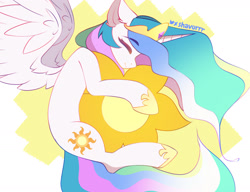 Size: 2195x1683 | Tagged: safe, artist:tatar.sauce, character:princess celestia, species:alicorn, species:pony, g4, abstract background, clothing, crown, cute, cutelestia, eyebrows, eyebrows visible through hair, eyes closed, female, hoof shoes, huevember, jewelry, mare, regalia, shoes, signature, solo, sun, tangible heavenly object