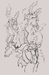 Size: 851x1305 | Tagged: safe, artist:plusplus_pony, character:discord, species:draconequus, g4, cute, discute, eyes closed, floppy ears, japanese, laughing, male, open mouth, open smile, sketch, sketch dump, smiling, solo, sweat, sweatdrop, traditional art