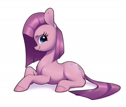 Size: 3020x2575 | Tagged: safe, artist:aquaticvibes, character:pinkamena diane pie, character:pinkie pie, species:earth pony, species:pony, g4, colored eyebrows, cute, cuteamena, cutie mark, eyebrows, eyelashes, female, looking at you, mare, profile, simple background, sitting, solo, straight hair, white background