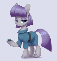 Size: 3180x3370 | Tagged: safe, artist:aquaticvibes, character:boulder, character:maud pie, species:earth pony, species:pony, g4, colored eyebrows, eyebrows, eyebrows visible through hair, eyelashes, eyeshadow, female, hooves, lidded eyes, looking at you, makeup, mare, one hoof raised, simple background, solo, tail