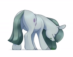 Size: 2639x2059 | Tagged: safe, artist:aquaticvibes, character:marble pie, species:earth pony, species:pony, g4, cute, cutie mark, eating, eyebrows, eyelashes, eyes closed, female, grass, horses doing horse things, marblebetes, marblebutt, mare, simple background, white background
