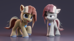Size: 1920x1080 | Tagged: safe, artist:therealdjthed, artist:yotesmark, oc, oc only, oc:ponatina, species:earth pony, species:pony, g5, 3d, 4k, battle gem ponies, blender, commission, confident, crossover, digital art, duo, duo female, earth pony oc, eevee, eeveelution, female, model:djthed, nintendo, pixel art, pokémon, ponymon, pose, render, rtx, siblings, sisters, video game