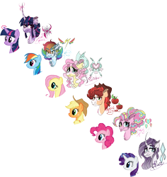 Size: 6183x6544 | Tagged: safe, artist:mrufka69, character:applejack, character:fluttershy, character:pinkie pie, character:rainbow dash, character:rarity, character:twilight sparkle, character:twilight sparkle (alicorn), species:alicorn, species:earth pony, species:pegasus, species:pony, species:unicorn, g4, absurd resolution, bust, female, mane six, mare, profile, simple background, three quarter view, transparent background
