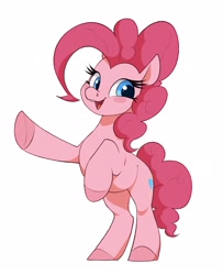 Size: 2350x2890 | Tagged: safe, artist:aquaticvibes, character:pinkie pie, species:earth pony, species:pony, g4, blushing, cutie mark, eyebrows, eyelashes, female, looking sideways, mare, open mouth, rearing, simple background, smiling, solo, tail, white background
