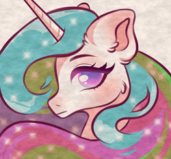 Size: 1074x1000 | Tagged: safe, artist:marsel1nushka, character:princess celestia, species:alicorn, species:pony, g4, bust, cheek fluff, ear fluff, ethereal mane, female, looking at you, mare, portrait, profile, simple background, solo