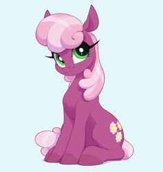 Size: 2430x2565 | Tagged: safe, artist:aquaticvibes, character:cheerilee, species:earth pony, species:pony, g4, cheeribetes, cute, cutie mark, eyelashes, female, mare, simple background, sitting, smiling, solo