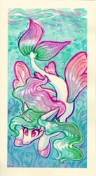 Size: 1519x2780 | Tagged: safe, artist:dandy, character:princess celestia, species:pony, species:seapony (g4), g4, beautiful, colored hooves, female, hooves, horn, mare, painting, seaponified, solo, species swap, swimming, traditional art, underwater, watercolor painting