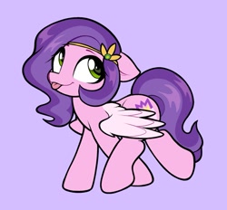 Size: 1157x1073 | Tagged: safe, artist:moozua, part of a set, character:pipp petals, species:pegasus, species:pony, g5, :p, adorapipp, backwards cutie mark, blep, circlet, cute, cutie mark, female, floppy ears, jewelry, mare, pipp wings, purple background, silly, silly pony, simple background, solo, tiara, tongue out