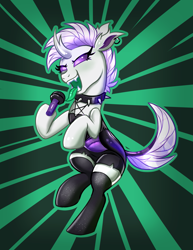 Size: 2155x2795 | Tagged: safe, artist:confetticakez, oc, species:changeling, species:pony, g4, my little pony: friendship is magic, abstract background, changeling oc, clothing, female, hoof hold, mare, my little pony, non-pony oc, pony oc, punk, socks