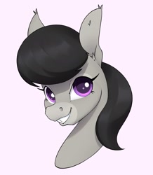 Size: 2150x2460 | Tagged: safe, artist:aquaticvibes, character:octavia melody, species:donkey, g4, bust, cute, donkey ears, eyelashes, female, looking at you, pink background, portrait, simple background, smiling, solo, tavibetes