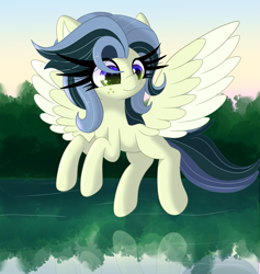 Size: 2099x2210 | Tagged: safe, artist:windykirin, oc, oc only, oc:mistybreeze, species:pegasus, species:pony, g4, colored wings, cute, female, flying, mare, multicolored wings, ocbetes, pegasus oc, solo, sparkly eyes, spread wings, three quarter view, two toned wings, wings
