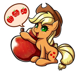 Size: 1079x1000 | Tagged: safe, artist:the-park, character:applejack, species:earth pony, species:pony, g4, apple, applejack's hat, clothing, cowboy hat, cutie mark, eyelashes, female, food, freckles, hat, mare, open mouth, simple background, solo, stetson, tail, white background