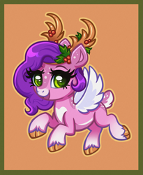 Size: 2453x2994 | Tagged: safe, artist:confetticakez, character:pipp petals, species:deer, species:pegasus, species:pony, species:reindeer, g5, my little pony: a new generation, antlers, art, chibi, christmas, cute, fanart, female, holiday, holly, illustration, mare, my little pony, pipp wings