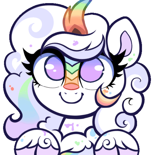 Size: 500x500 | Tagged: safe, artist:confetticakez, oc, oc:cloudy canvas, species:kirin, animated, bouncing, cloudybetes, cloven hooves, commission, cute, discord emote, ear flop, hooves, ocbetes, paint splatter, smiling, solo, transparent background