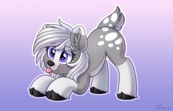 Size: 3859x2480 | Tagged: safe, artist:dandy, oc, oc only, species:deer, blep, cloven hooves, cutie mark, ear fluff, eye clipping through hair, eyebrows, eyebrows visible through hair, face down ass up, gradient background, hooves, simple background, solo, tail, tongue out, ych result