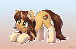 Size: 3859x2480 | Tagged: safe, artist:dandy, oc, oc only, species:pony, species:unicorn, blep, coat markings, cutie mark, ear fluff, eye clipping through hair, eyebrows, eyebrows visible through hair, face down ass up, gradient background, simple background, socks (coat marking), solo, tail, tongue out, ych result