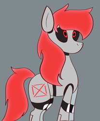 Size: 1057x1277 | Tagged: safe, artist:cynicalsix, oc, oc:test run, species:pony, android, red eyes, red mane, robot, solo