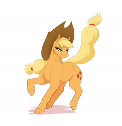 Size: 1941x2001 | Tagged: safe, artist:aquaticvibes, character:applejack, species:earth pony, species:pony, g4, applejack's hat, clothing, cowboy hat, cutie mark, female, hat, mare, narrowed eyes, ponytail, simple background, smiling, solo, stetson, tail, white background