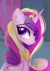 Size: 874x1240 | Tagged: safe, artist:janelearts, character:princess cadance, species:alicorn, species:pony, g4, colored pupils, crown, cute, eye clipping through hair, eyebrows, eyebrows visible through hair, female, heart eyes, jewelry, looking at you, mare, necklace, peytral, regalia, smiling, solo, three quarter view, wingding eyes