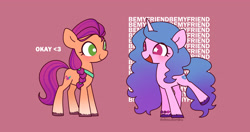 Size: 4096x2160 | Tagged: safe, artist:xfrncstomiku, character:izzy moonbow, character:sunny starscout, species:earth pony, species:pony, species:unicorn, g5, bracelet, braid, coat markings, colored hooves, cute, dialogue, eye clipping through hair, female, gradient hair, hooves, izzybetes, jewelry, looking at each other, mare, multicolored hair, raised leg, signature, smiling, socks (coat marking), sunnybetes, text, unshorn fetlocks, white pupils