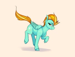 Size: 2766x2103 | Tagged: safe, artist:aquaticvibes, character:lightning dust, species:pegasus, species:pony, g4, cutie mark, eyebrows, eyelashes, female, folded wings, lidded eyes, looking back, mare, simple background, solo, tail, tan background, wings