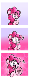 Size: 1075x2893 | Tagged: safe, artist:sourspot, character:pinkie pie, species:earth pony, species:pony, g4, comic, cute, diapinkes, female, gradient background, happy, happy valentines day, heart, holding, holiday, looking at you, mare, marker, mouth hold, open mouth, smiling, solo, underhoof, valentine's day