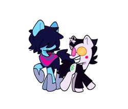 Size: 1259x1072 | Tagged: safe, artist:julie-ghouls, species:earth pony, species:pony, species:unicorn, crossover, deltarune, kris, ponified, spamton, spamton g. spamton, species swap