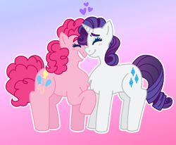 Size: 1280x1056 | Tagged: safe, artist:sodapxps, character:pinkie pie, character:rarity, species:earth pony, species:pony, species:unicorn, ship:raripie, g4, heart