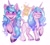 Size: 1280x1160 | Tagged: safe, artist:antsyy, character:izzy moonbow, character:sunny starscout, species:earth pony, species:pony, species:unicorn, g5, colored eyebrows, colored hooves, eyebrows, eyebrows visible through hair, female, gradient hair, hooves, leonine tail, mare, multicolored hair, raised hoof, simple background, tail, three quarter view, unshorn fetlocks, white background