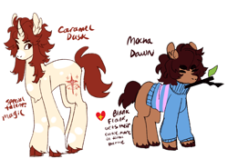 Size: 1118x783 | Tagged: safe, artist:catboymoments, species:earth pony, species:pony, species:unicorn, chara, clothing, crossover, frisk, ponified, species swap, sweater, twig, undertale, unshorn fetlocks, video game