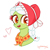 Size: 1200x1200 | Tagged: safe, artist:memengla, character:granny smith, species:earth pony, species:pony, g4, bonnet, clothing, cute, female, heart, mare, open mouth, open smile, scarf, signature, simple background, smiling, three quarter view, white background, young granny smith, younger