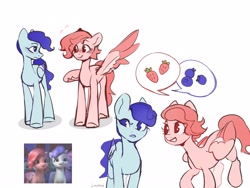 Size: 4096x3076 | Tagged: safe, artist:laymy, species:pegasus, species:pony, g5, background pony, blushing, colored eyebrows, colored wings, eyebrows, female, looking at each other, mare, multicolored wings, no pupils, profile, signature, simple background, smiling, speech bubble, spread wings, text, three quarter view, two toned wings, unnamed character, unnamed pony, unshorn fetlocks, white background, wings